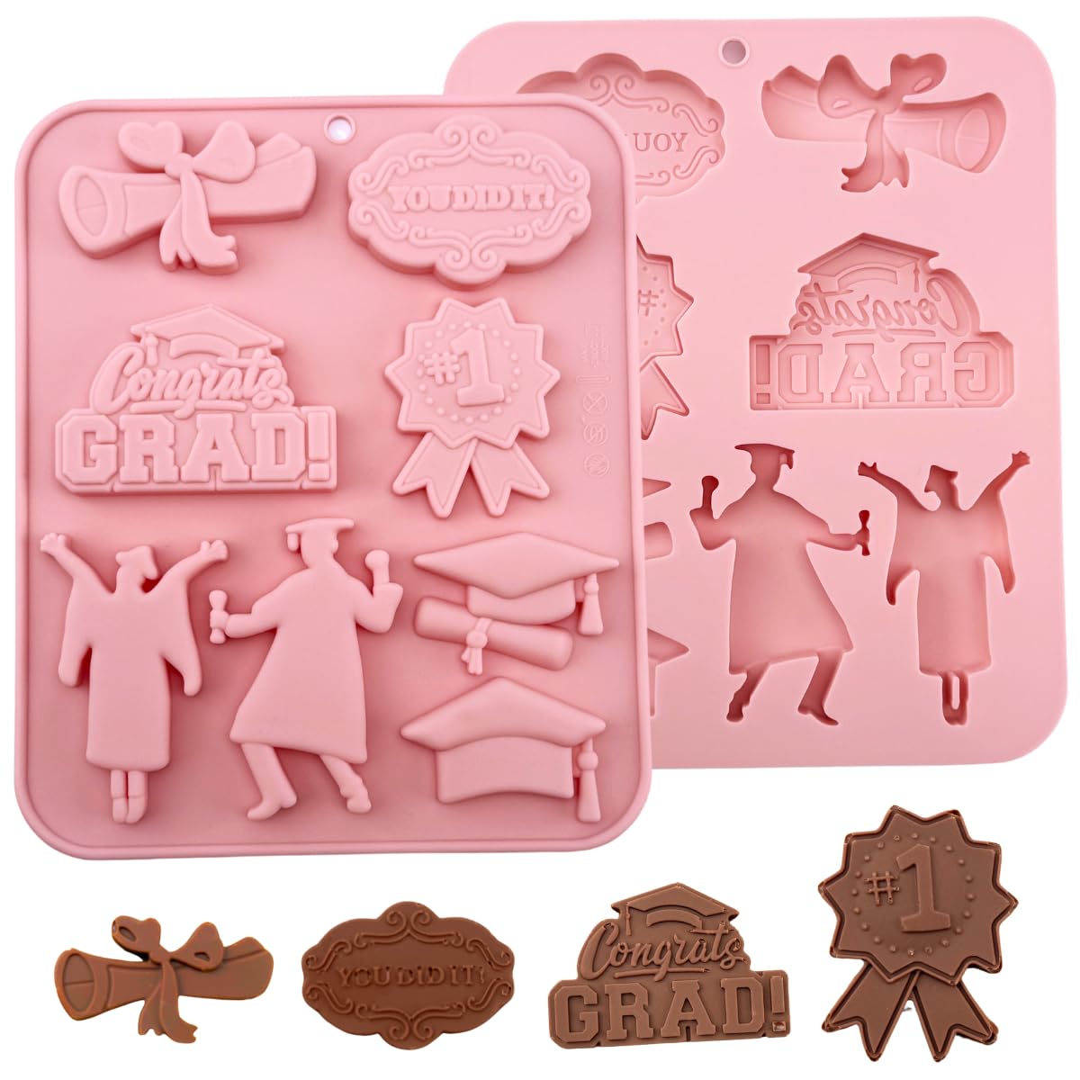 Photo 1 of 1 Piece Graduation Theme Silicone Chocolate Molds Graducation Cap, Diploma and More Shape 3D Chocolate Candy Moulds for Graduation Season