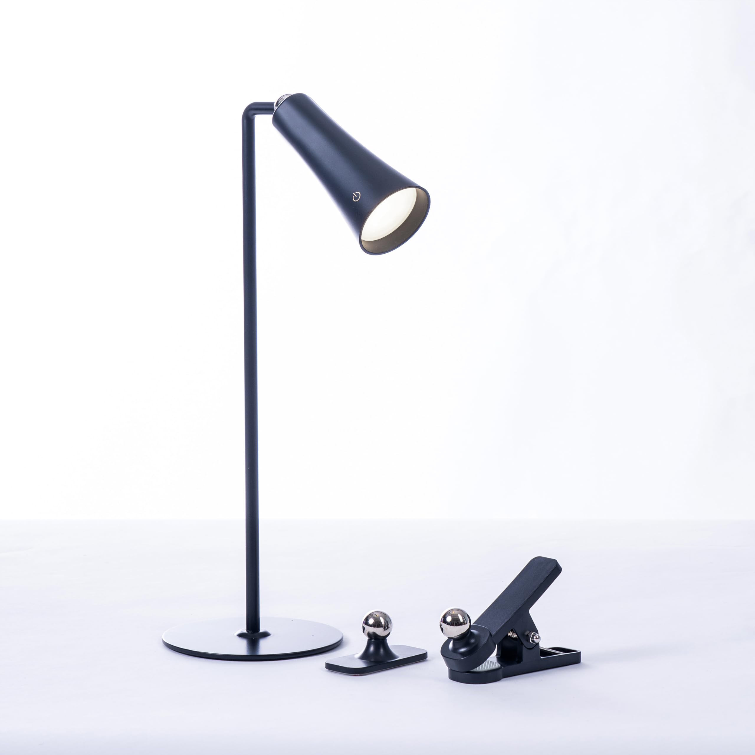 Flute Lamp - 4-in-1 Rechargeable LED Desk, Wall, Clamp Lamp & Flashlight with Magnetic Base, 4-Level Brightness, 270° Flexible Arm, USB-C Charging, Ideal for Home Office & Bedside - Black