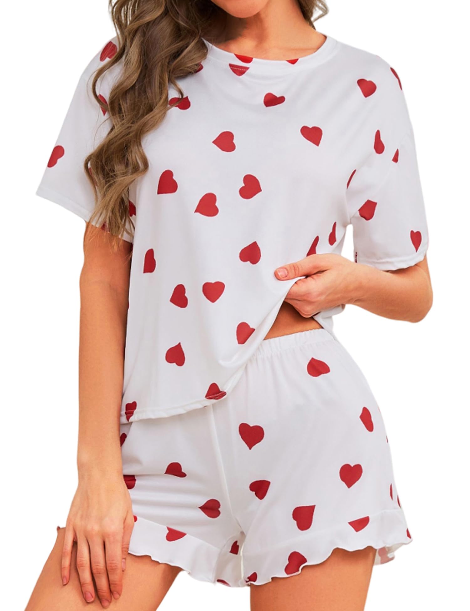 QLVKYW Pajama Set for Women 2 Piece Sleepwear Short Sleeve Tops and Shorts Soft Print Lounge Set