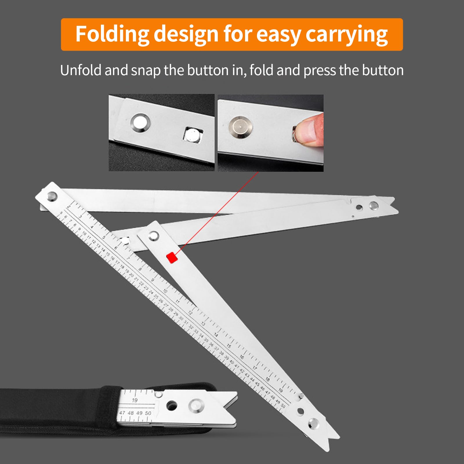 Équerre de charpentier multifonction CEIEVER pour charpentier 23,2 pouces - Équerre de butée multifonction pliable - Rapporteur d'angle triangulaire - Règle en alliage d'aluminium pour charpentier et