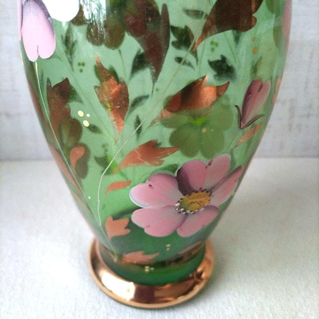 BOHEMIA Glass ボヘミアガラス 花瓶 グリーン チェコスロバキア Amazon