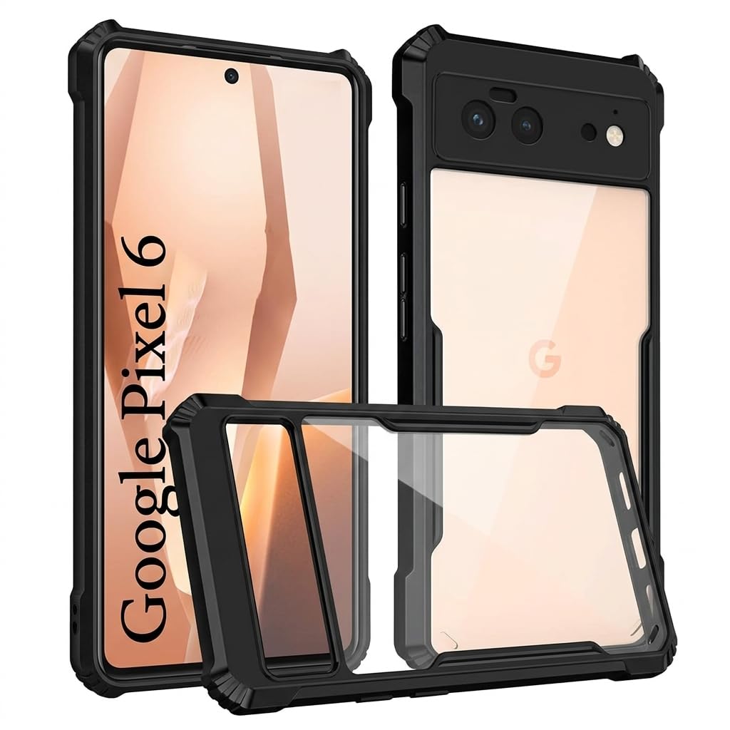JANAK RAJ Shockproof Bumper - Crystal Clear Transparent Back Case Cover Compatible with Google Pixel 6 | Minimalist PC+TPU 360 Protection Tough Rugged Design - Black