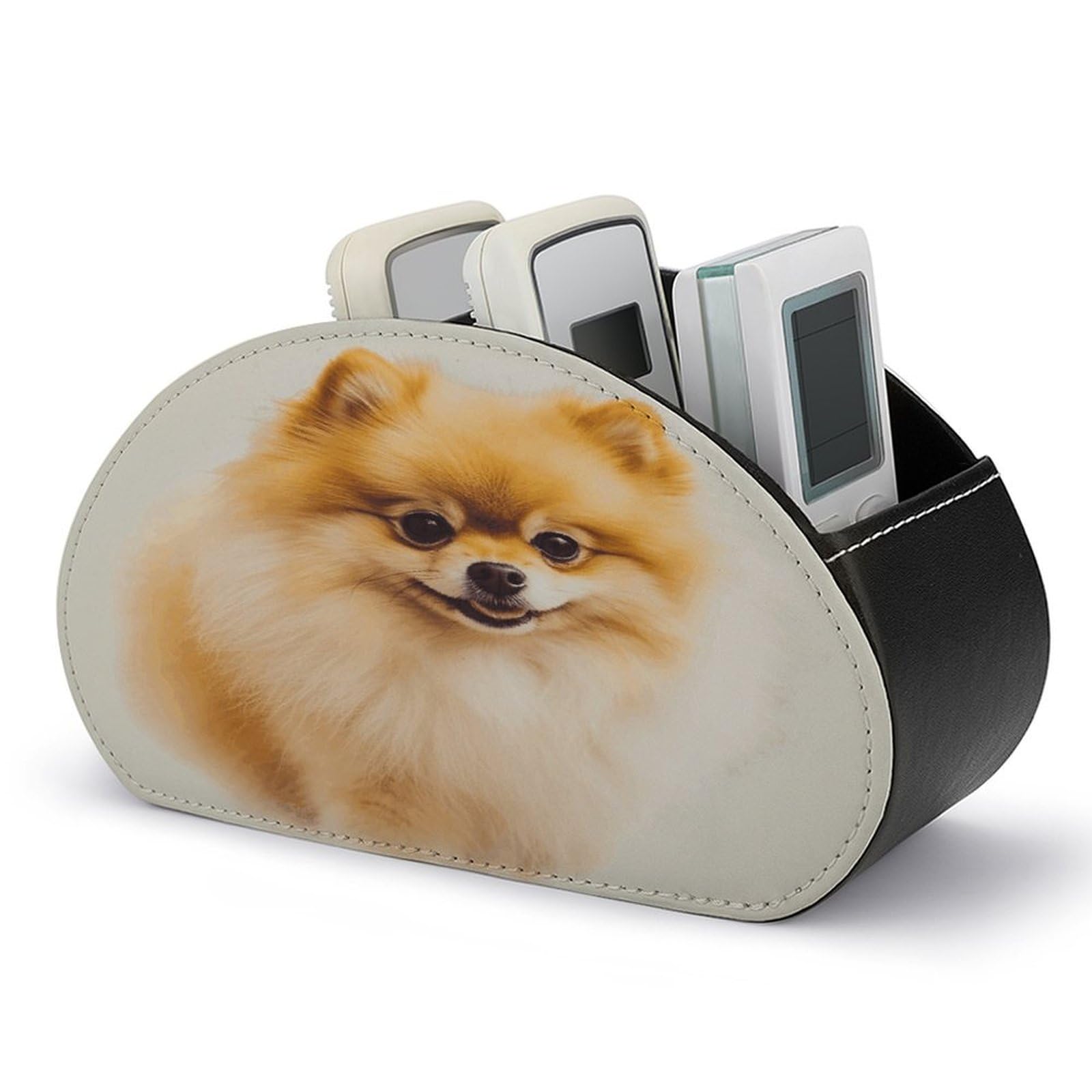 FodPand Yellow Pomeranian Remote Control Holders PU Leather Remote Caddy Desktop Organizer with 5 Compartments TV Remote Holder Box Tray for Bedside Table Office Desk Accessories&Gift