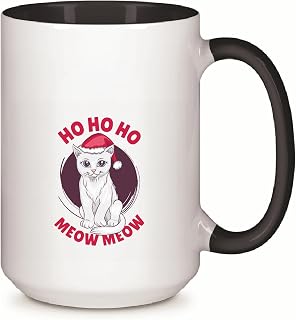 Christmas Cat Gift for Pet Lovers Ho Ho Ho Meow Meow 11oz 15oz Inner Color Accent Mug