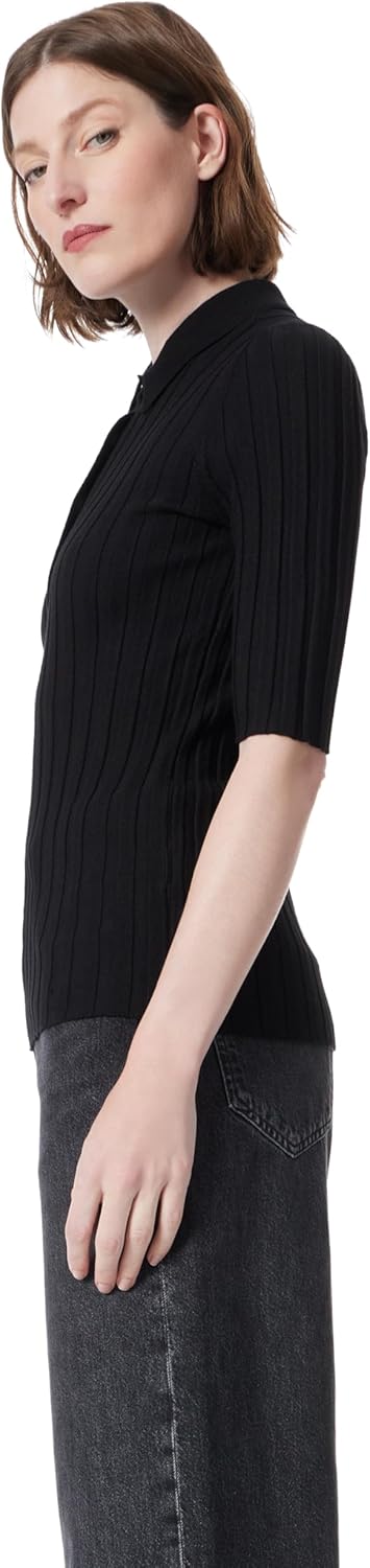 DEE OCLEPPO Women's Cleo Half Sleeve Ribbed Polo Shirt Standard