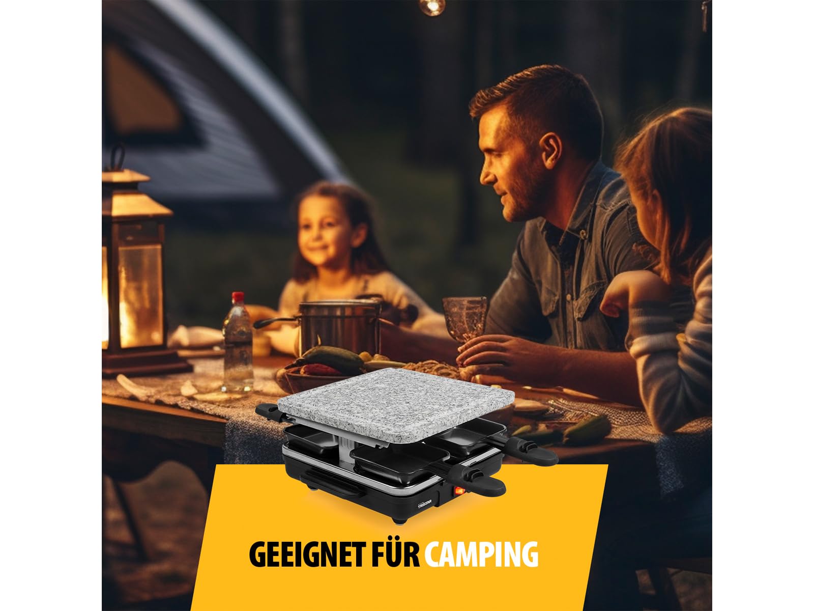 Raclette con placa de piedra, 21 x 21 cm, para 4 personas, 600 W