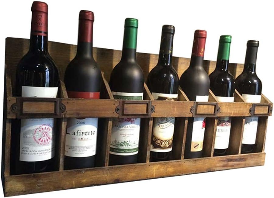 LUNEZY Wine Rack Wall Holder for 7 Bottles Free Standing Wood | LOFT Vintage Wall Shelf Storage Rack Wall-Mounted | Cube Wine Cabinet Bottle Holder| Wall Decoration Design Vintage