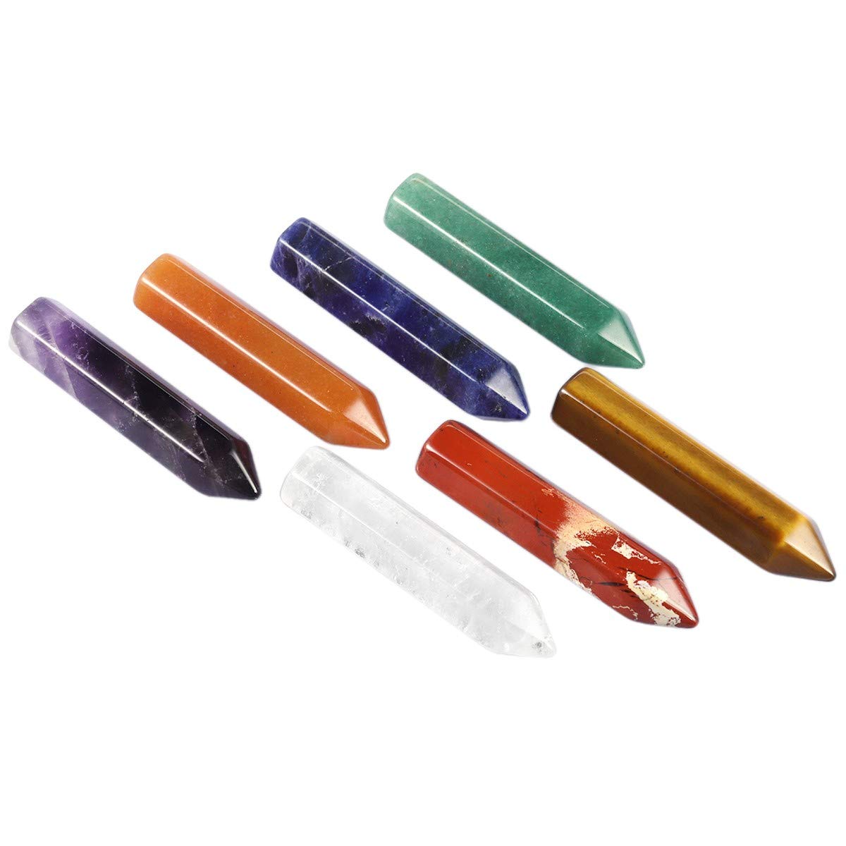 7 Chakra Healing Crystals Wands Reiki Energy Tumbled Stone Set Hexagonal