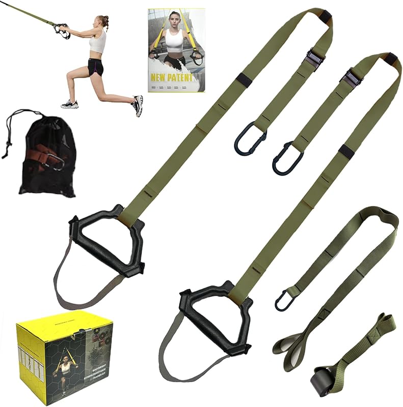 Bodyweight Resistance Training Straps, Home Gym Fitness Trainer kit | Multi-Color Selection, Full-Body Workout with Main Exercise Straps, Door Anchor,Extension Strap, Carrying Bag, Fitness Guide