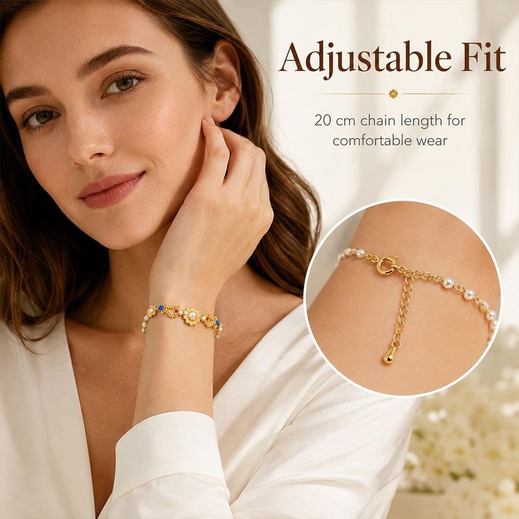 Pulsera De Perlas Florales, Joyería Vintage Para Mujeres