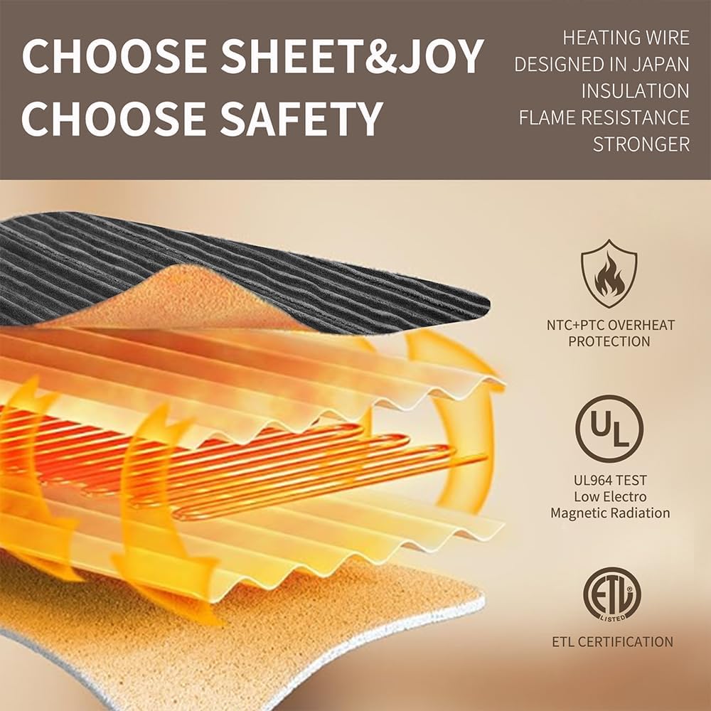 Sheet&Joy Heated Blanket Electric Grey Throw - 50"x60" Heating Blanket Throw 1/2/4/6/8 Hours Auto-Off 8 Heat Level Over-Heat Protection Ribbed Flannel Sherpa Electric ETL Certification - Image 2