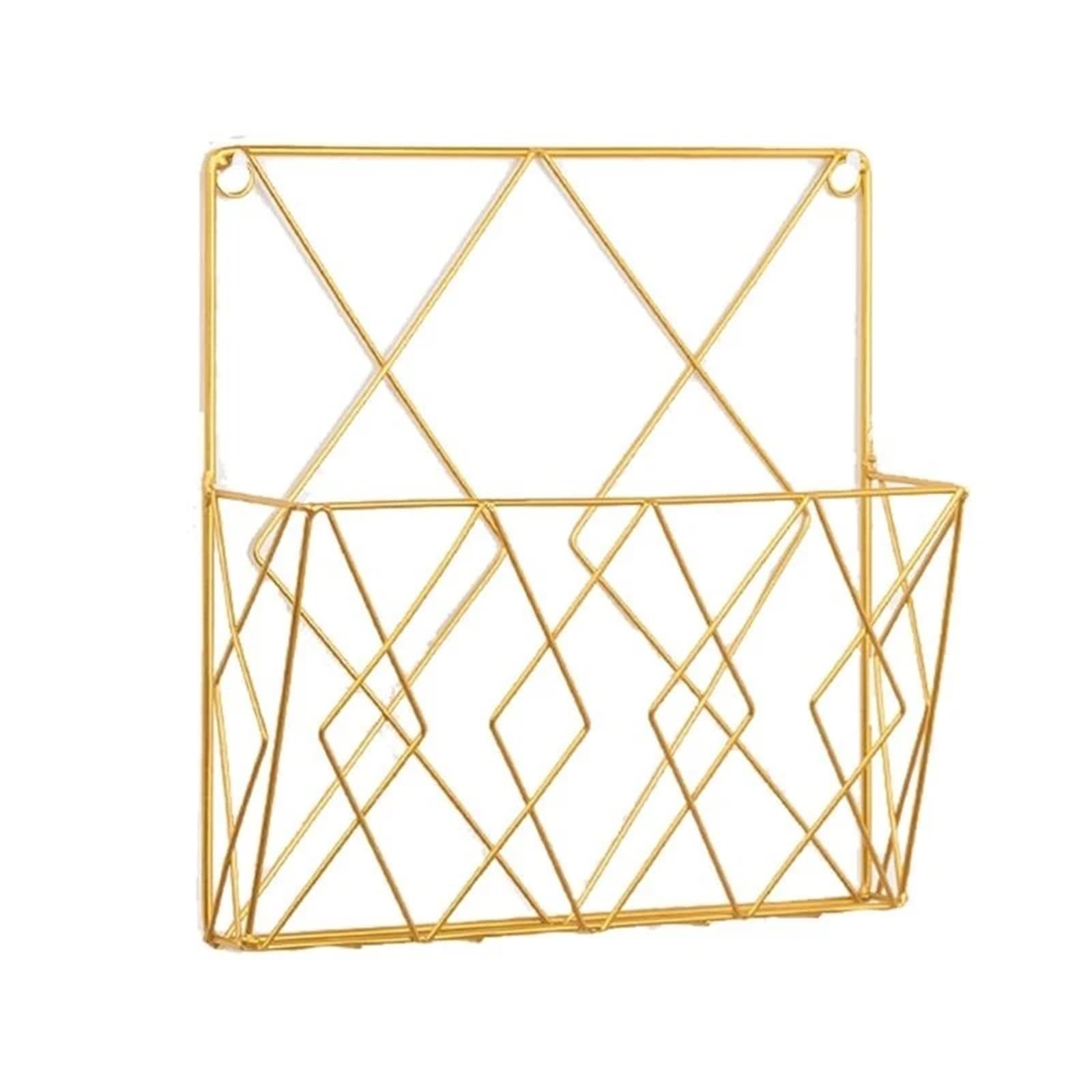 LOVSSU Newspaper Rack Wall Hanging Magazine Holder Rack Mail Letter File Metal For Case(Gold)