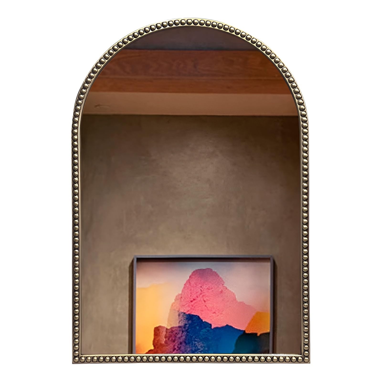 FGXHHS Arched Wall Mirror For Bathroom, Vintage, Beaded Frame, Decorative Hallway Living Room Bedroom(Silver,60x90cm/23.6x35.4in)