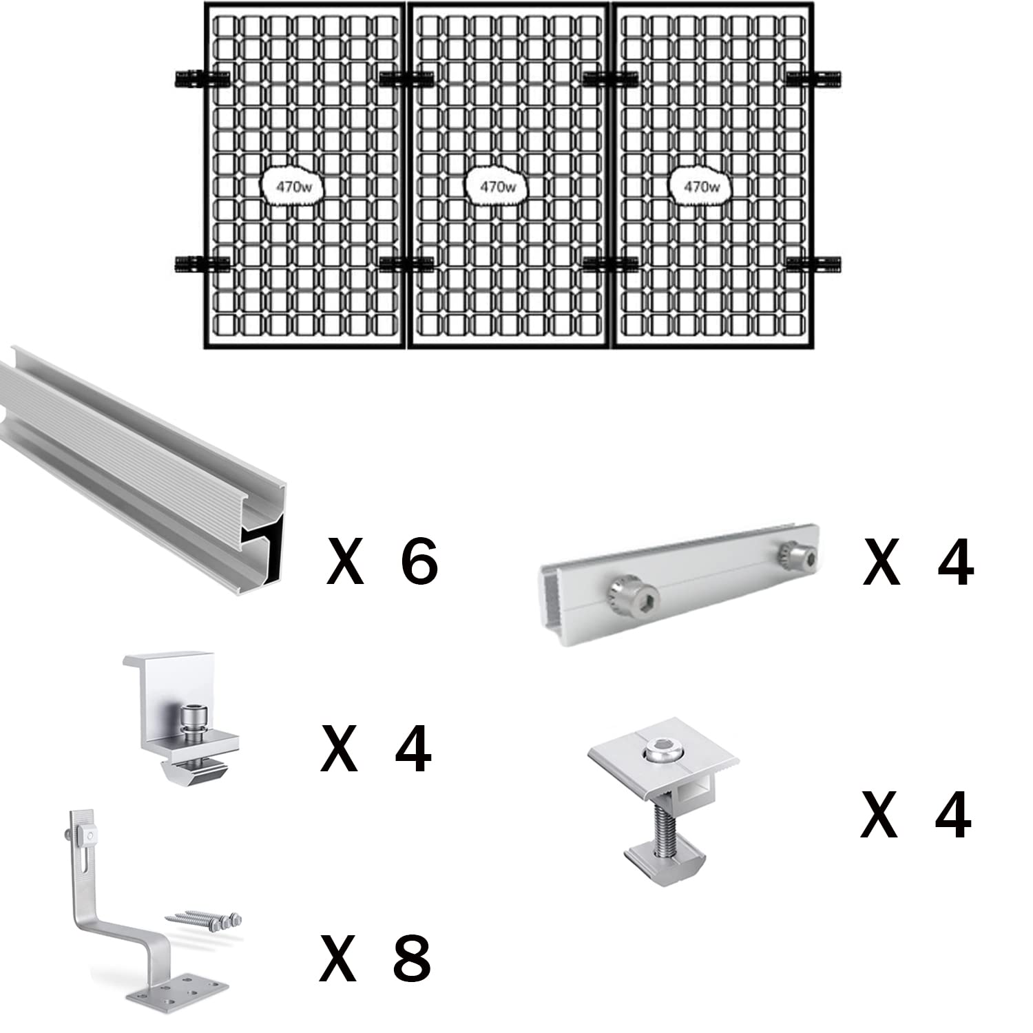 Warmfay Soporte para panel solar de tejas, soporte fotovoltaico para tejas, sistema de fijación de techo de tejas, 115 cm, riel de montaje para 3 módulos, soporte para panel solar de tejas para