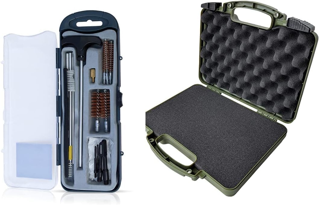TSA Approved Gun Case - Gun Carry-on Bag for Handgun & 9mm Pistol, Revolver and Pistol Cleaning Kit for Handguns, Rifle, & Shotgun - Compact Case with Bore Brushes, Jag Tools & Accessories Bundle.