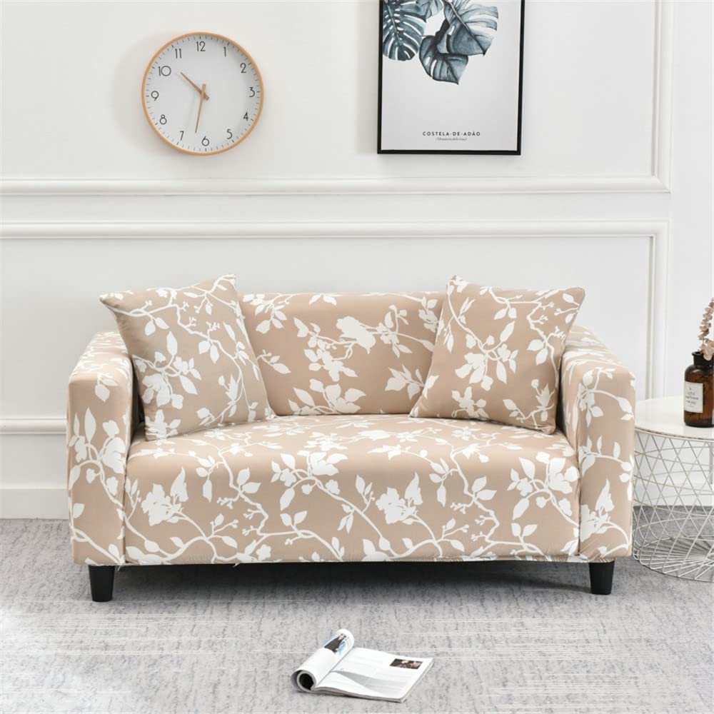 Lukery Printed Stretch Sofa Slipcover 4/3/2/1 Seater Non Slip Soft Furniture Couch Sofa Cover Washable Protector Sofa Cover with 2 Pillowcase for Armchair Loveseat (3 seater,white branch)