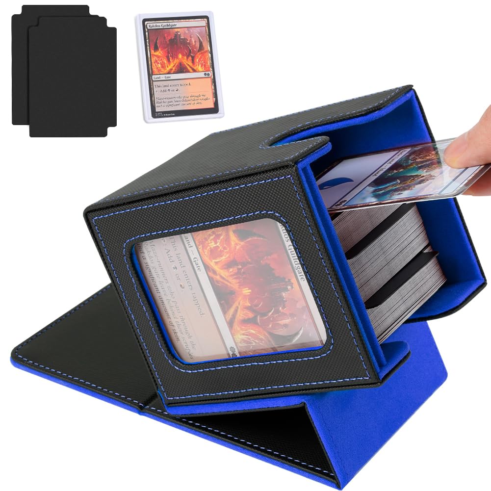 Aolso Card Deck Box for MTG Commander, Magnetic Card Display Case with 2*Dividers,1*Toploader and 1*Dice Bag, PU Leather Storage Box Fits 100 Double Sleeved Cards-Blue — image 1
