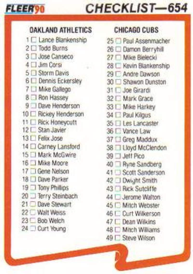 Baseball MLB 1990 Fleer #654 A's/Cubs-Giants/Blue Jays #654 CL NM