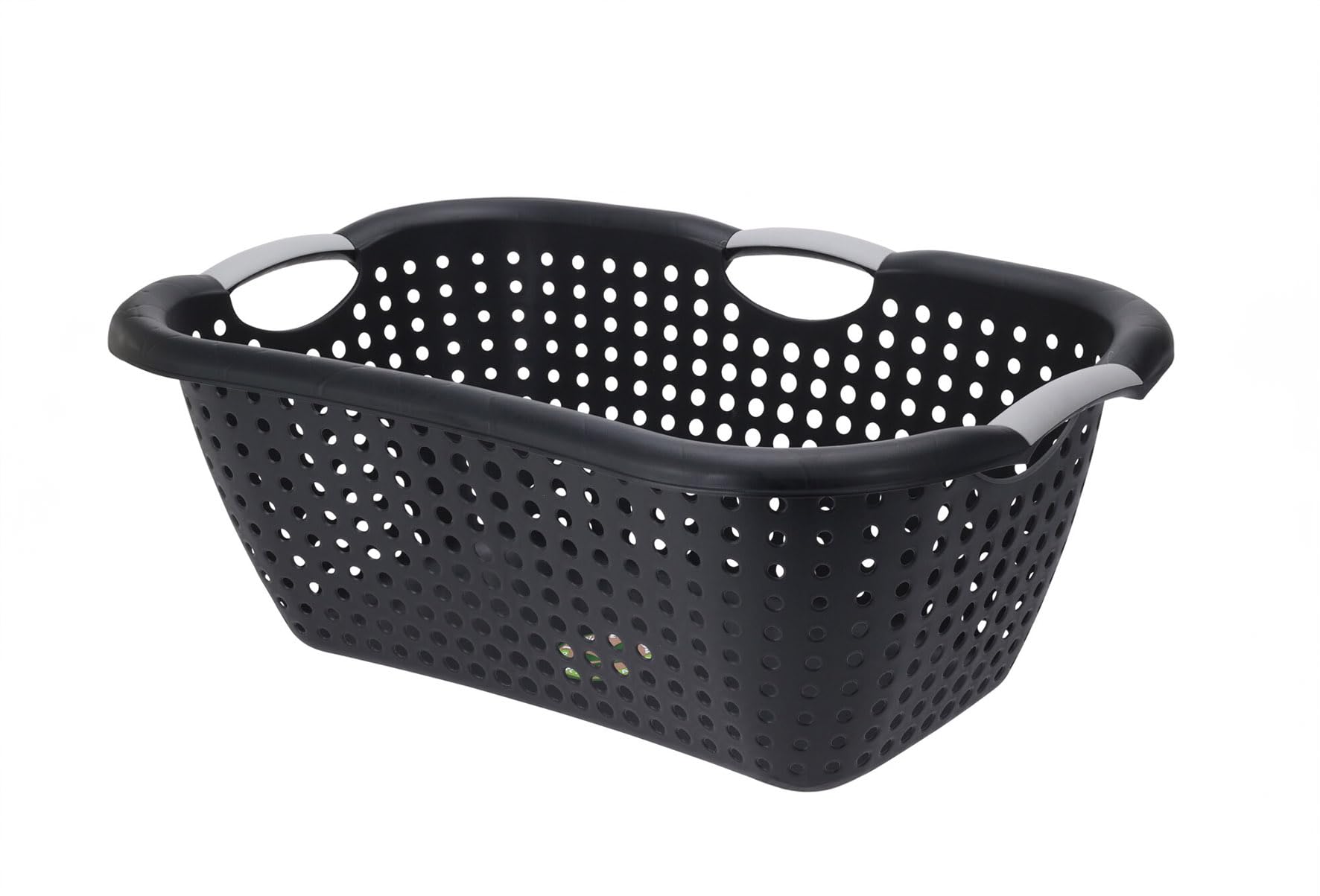 Wäschekorb aus Kunststoff, schwarz, 60 × 40 × 22 cm, 45 L, 3-Griff-Tragekorb, recycelbar
