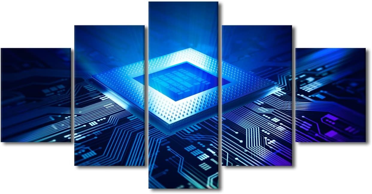 5 Piezas De Arte De La Pared Del Cartel De La Lona Placa De Circuito De Chip De Computadora | Con Marco 200X100 Cm | Decoración De Pared, Obra De Arte Moderna, Pintura Para El Hogar, La -447617471606