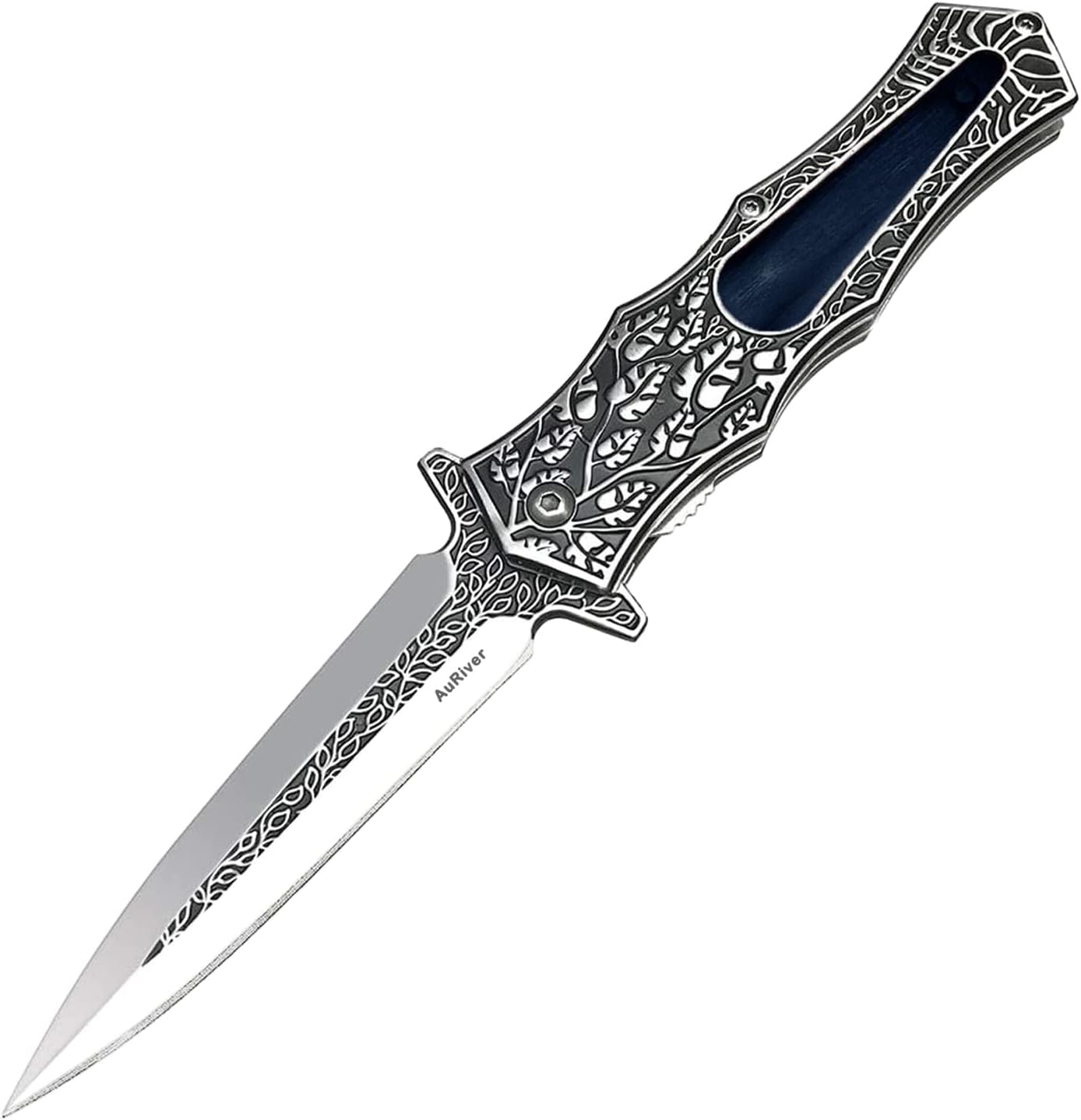 AuRiver Pocket Knife, Stainless Steel Knife with Retro Emboss Patterns and Pocket Clip on Handles for Camping, Fishing or Favorites Gifts