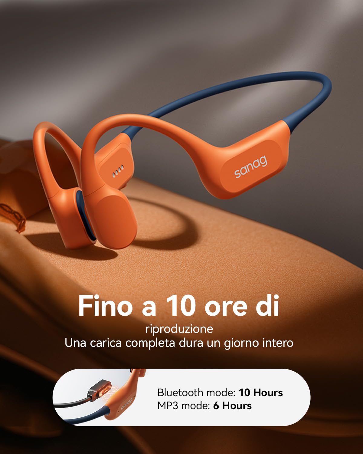 SANAG Cuffie a Conduzione Ossea, IP68 Impermeabili per Nuoto, MP3 Integrato 64GB, Bluetooth 6.0, Rivestimento in Silicone Liquido, Open Ear con AI Noise Cancelling, 9 Ore di Autonomia, Premium Sound