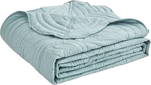 Miniatura 9 de Colcha  Funda de cama de tamaño matrimonial  Juego de colcha moderno y contemporáneo, costuras reales, reversible, ligero, 4 piezas, Seaglass