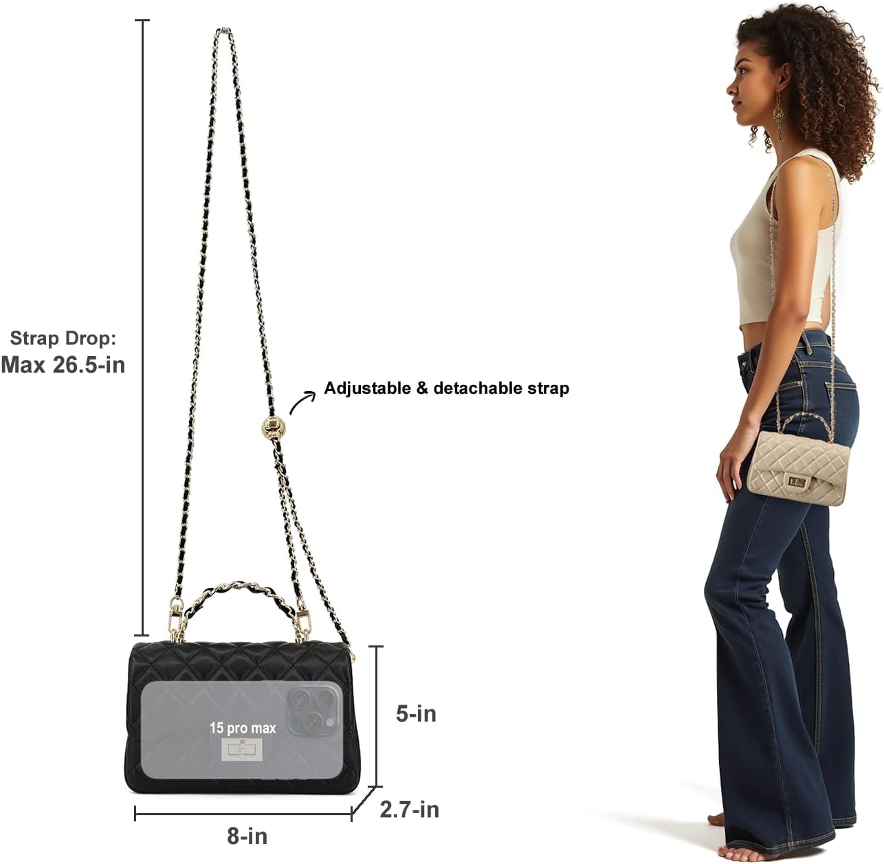 Small Quilted Crossbody Bags for Women,Leather Shoulder Bag with Gold Chain Strap,Metal Top Handle Flap Evening Purse - Image 2