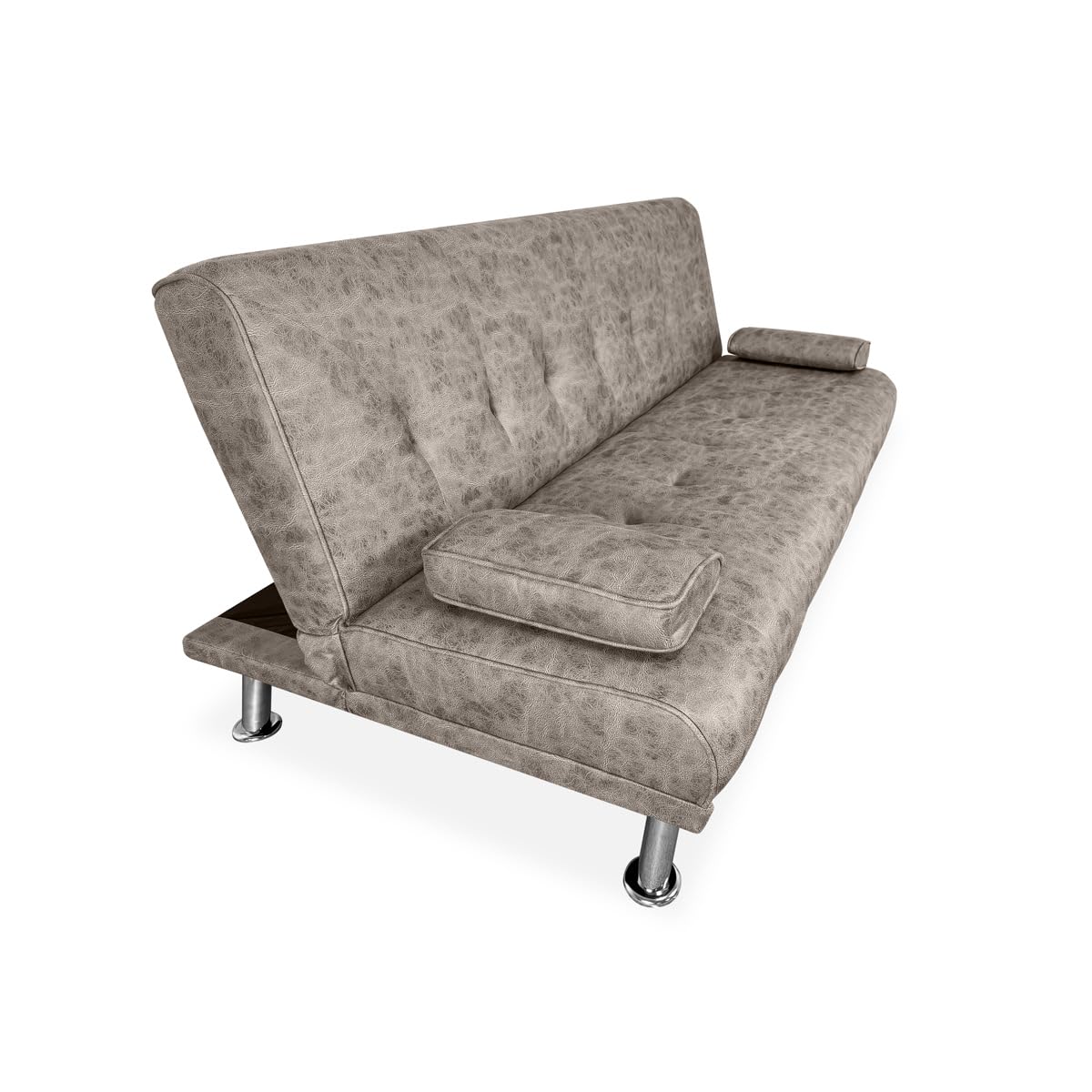 Homey - Sofá Cama Clic Clac Tipo Libro de 3 Plazas Modelo Leire con Cojines Decorativos, Diseño Moderno, Práctico y Funcional, Gris Cemento
