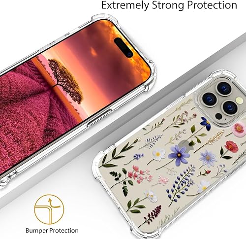 Miniatura 8 de Funda compatible con iPhone 15 Pro Max, bonita funda floral transparente para mujeres y niñas, funda de teléfono con diseño floral para teléfono 15