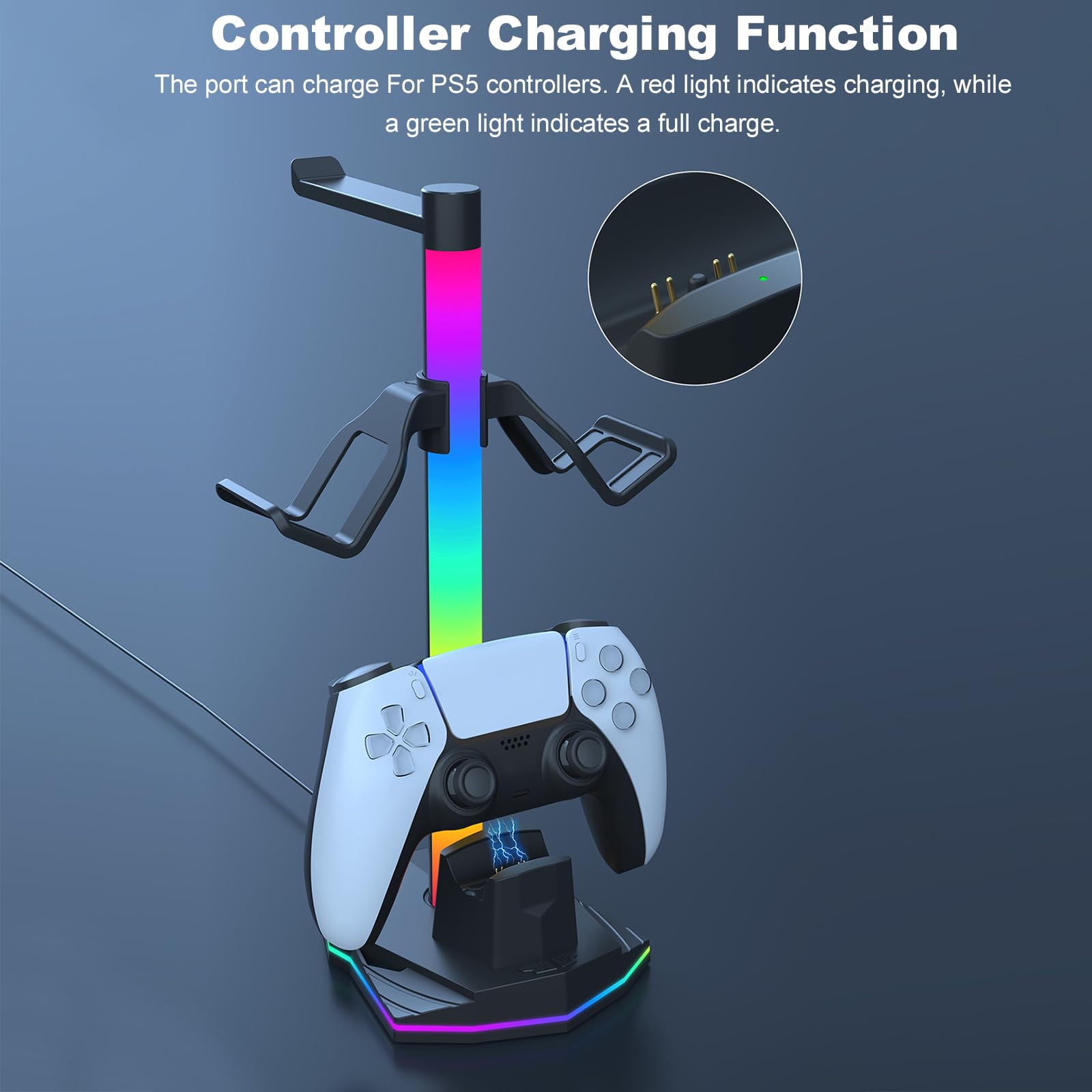 Estación de Carga Doble para Plystation 5/4 con Soporte para Mando, con 2 Puertos USB, iluminación RGB y Accesorios compactos para Ahorrar Espacio y organizar tu Consola