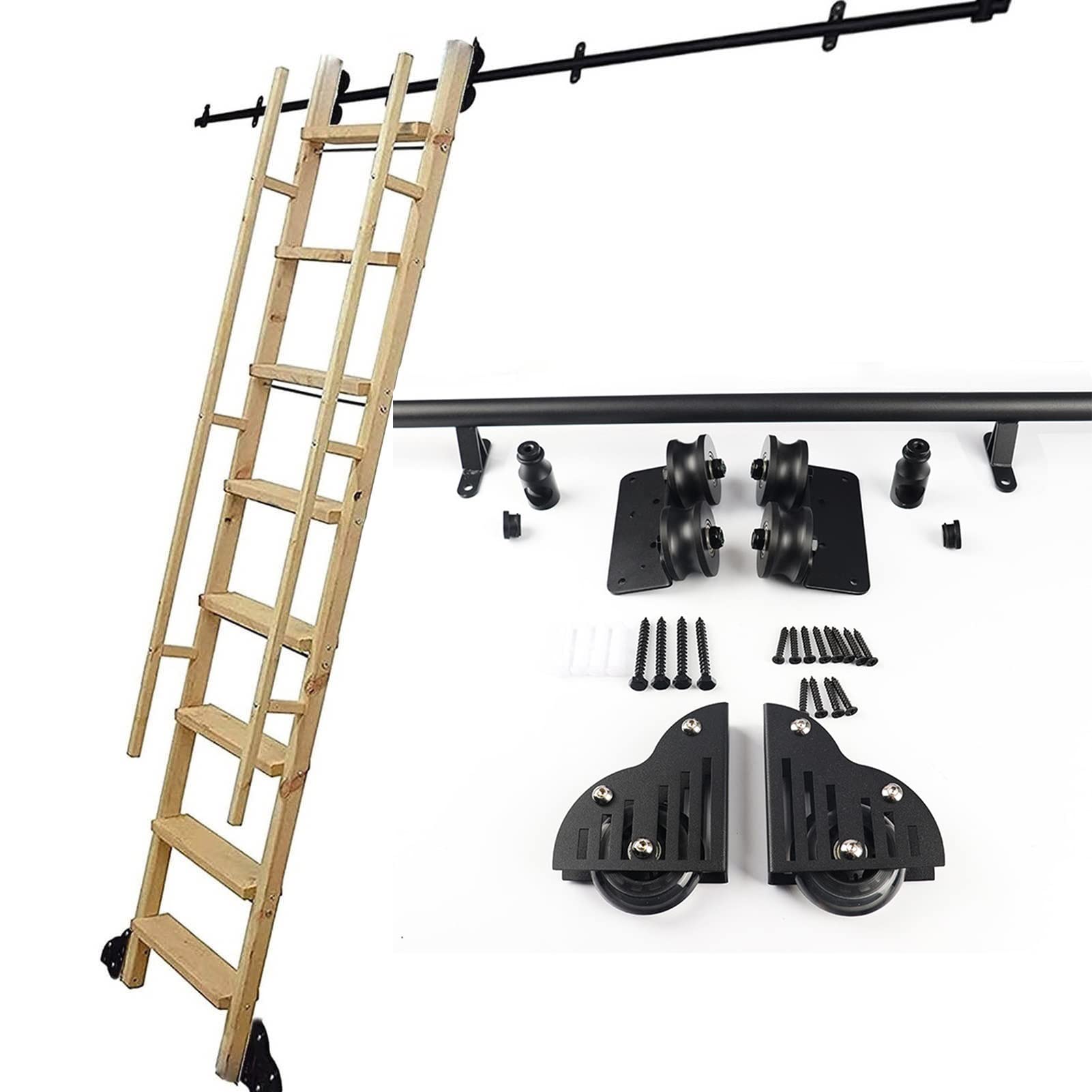 LWJSOCP 3.3ft-20ft Rolling Ladder Sliding Track Hardware with Floor Roller Wheels (No Ladder) Home Loft Office Rolling Library Ladder Hardware Kit (Size : 10ft/300cm Track kit)