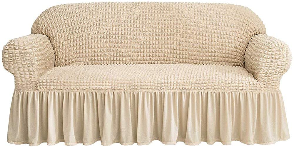 SDYdsgE sofa cover， Universal Sofa Slipcovers Grey Polyester Spandex Fabric Couch Extra Large 4 Seater/Sofa Protector(Ivory)