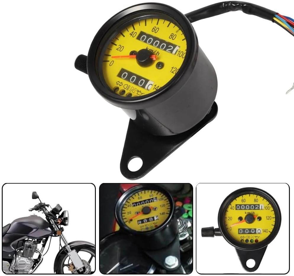 Motorcycle Odometer Gauge Motorcycle LED Backlight Dual Odometer 0-140KM/H Tachometer Gauge Vintage Tachometer Universal