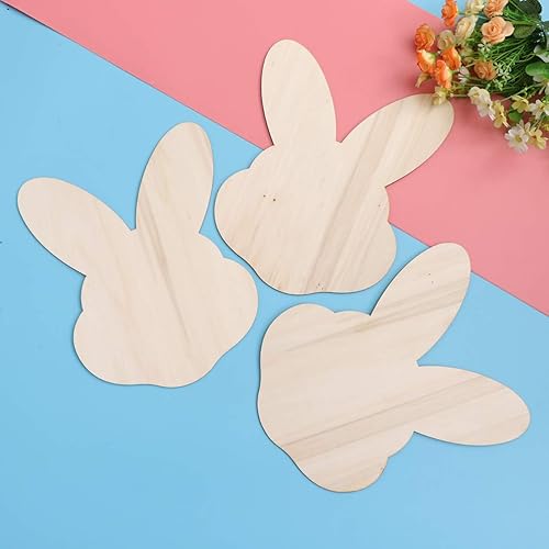 Miniatura 8 de Heallily - Juego de 3 piezas de madera sin terminar rodajas de conejo con forma de cara de conejo de madera para manualidades, colgantes