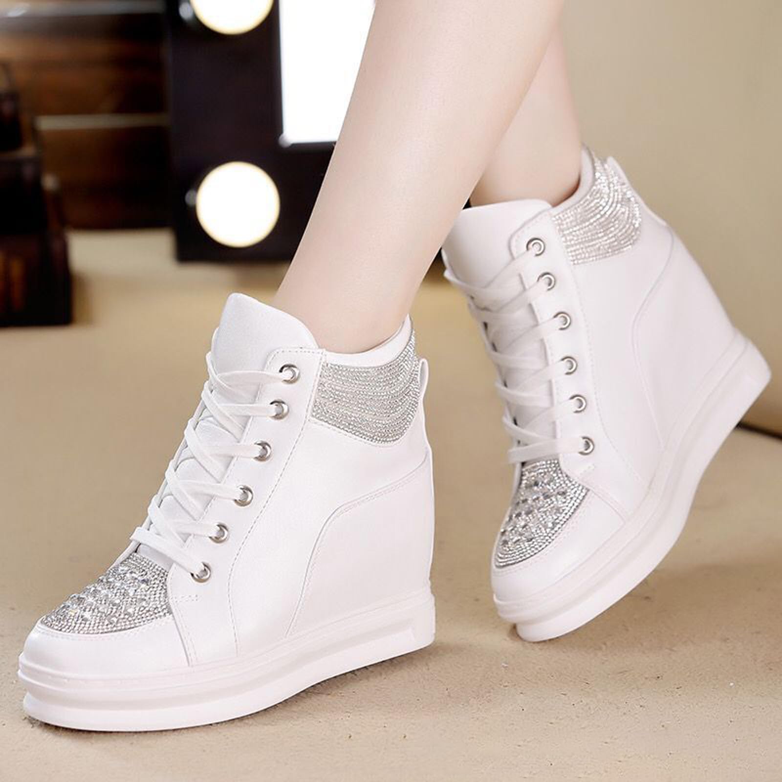 Sneakers Donna con Zeppa,Scarpe con Tacco Interno,Scarpe Ginnastica con Zeppa Tacco,Piattaforma,Alte,per Camminata Quotidiana(Aumento dell'altezza Interna di 4 cm)