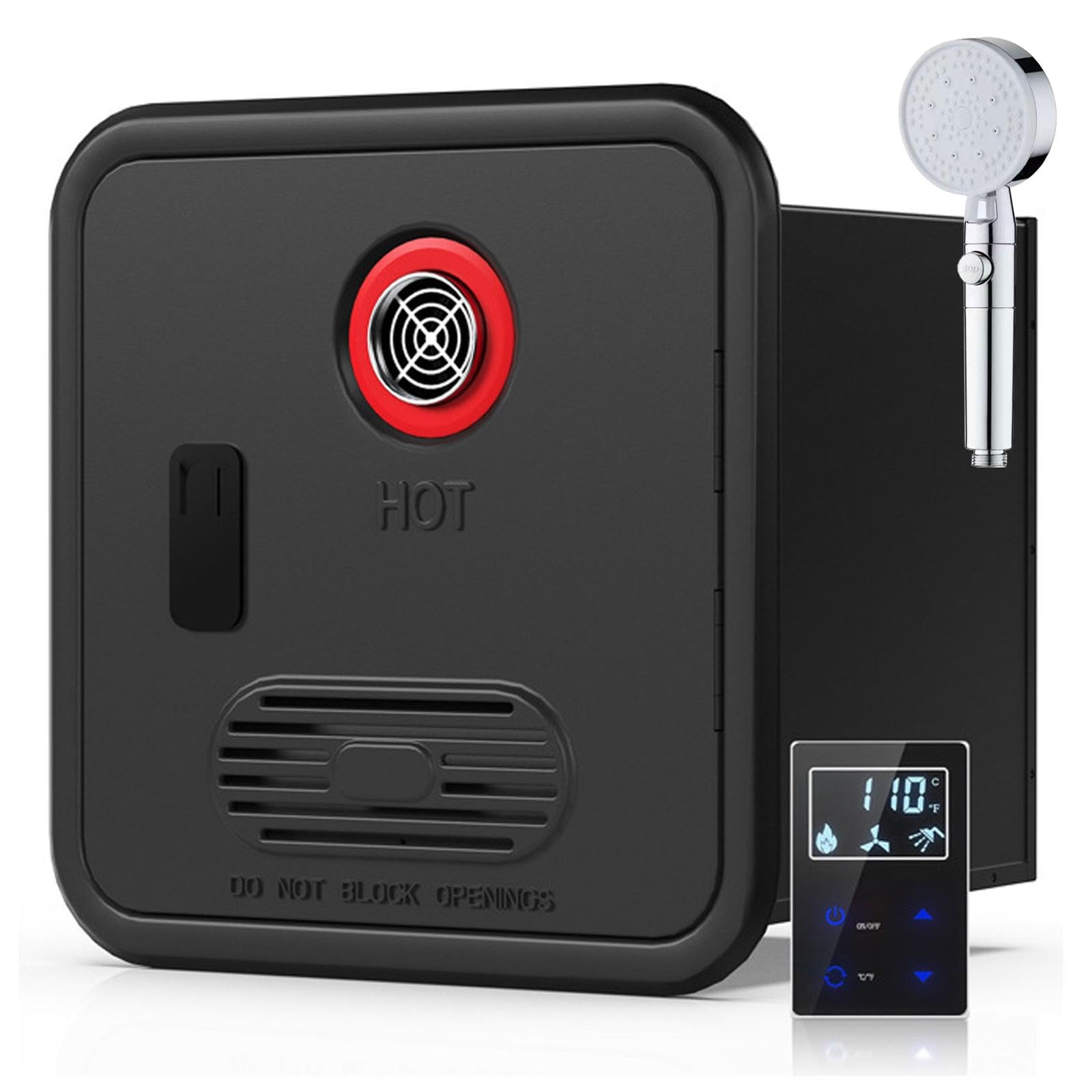 Scaldabagno per camper senza serbatoio, 55000 BTU, scaldabagno istantaneo a propano, 12 V DC, compatibile con tutti i camper, modello ad alta quota, include porta da 40,6 x 40,6 cm
