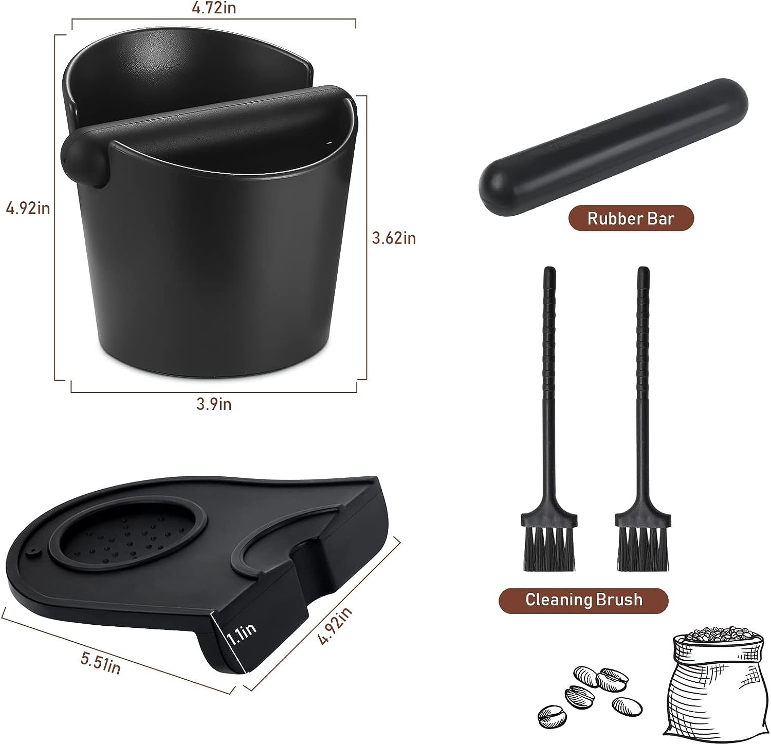 Café Knock Box con Barra de Golpe Extraíble, Cubo para Posos de Café, Accesorios Barista