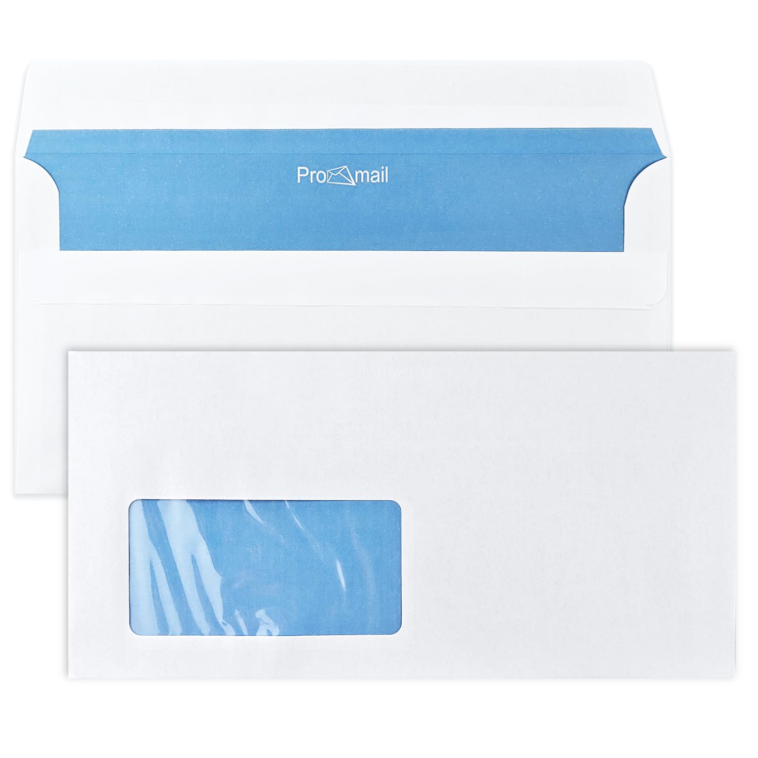 Netuno 1000 White DL 110 x 220 mm 75 GSM Paper envelopes Straight Flap Left Window self Seal Blue Inside Print for Letters invoices Offers and leaflets