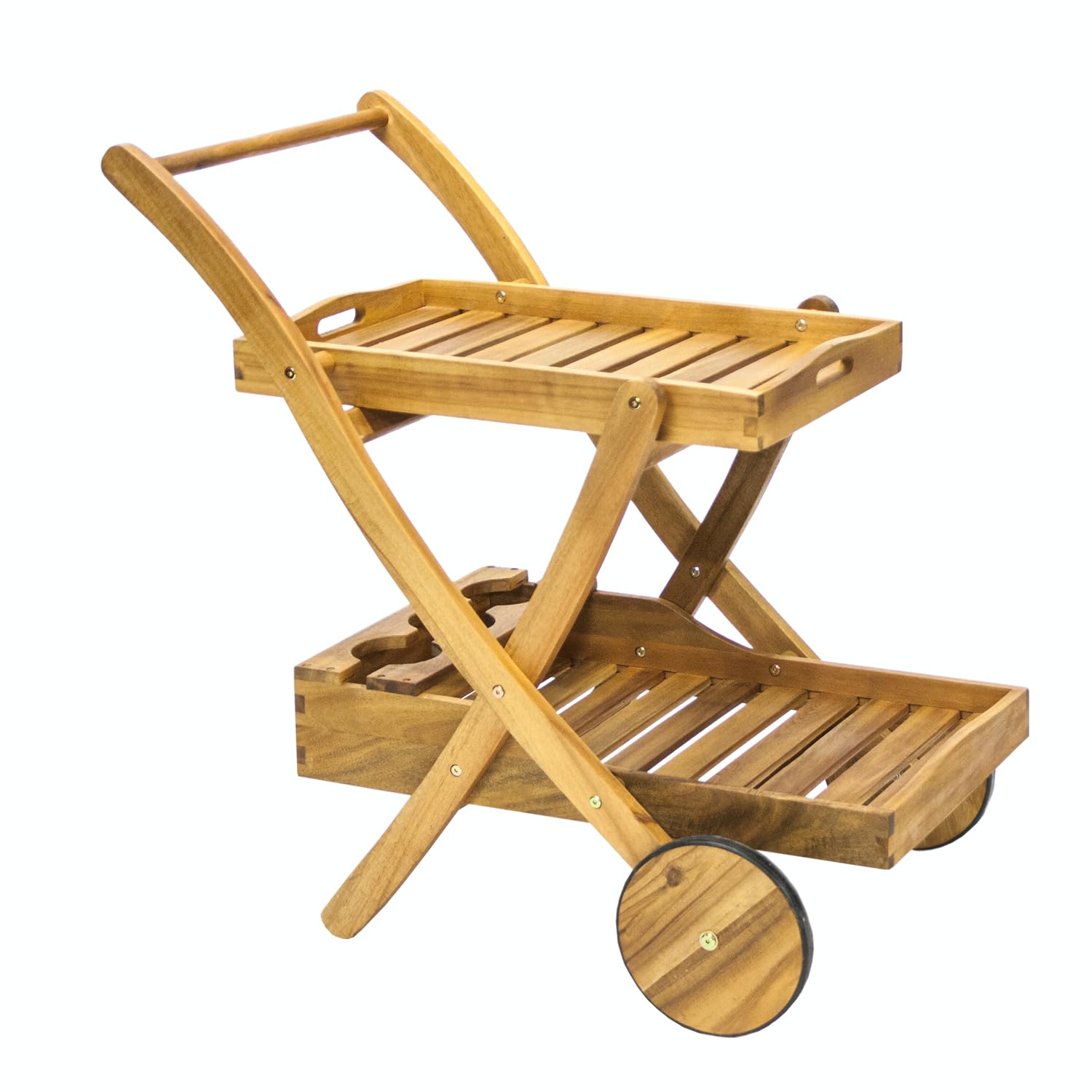 Chariot de service Finlay meuble desserte roulettes acacia