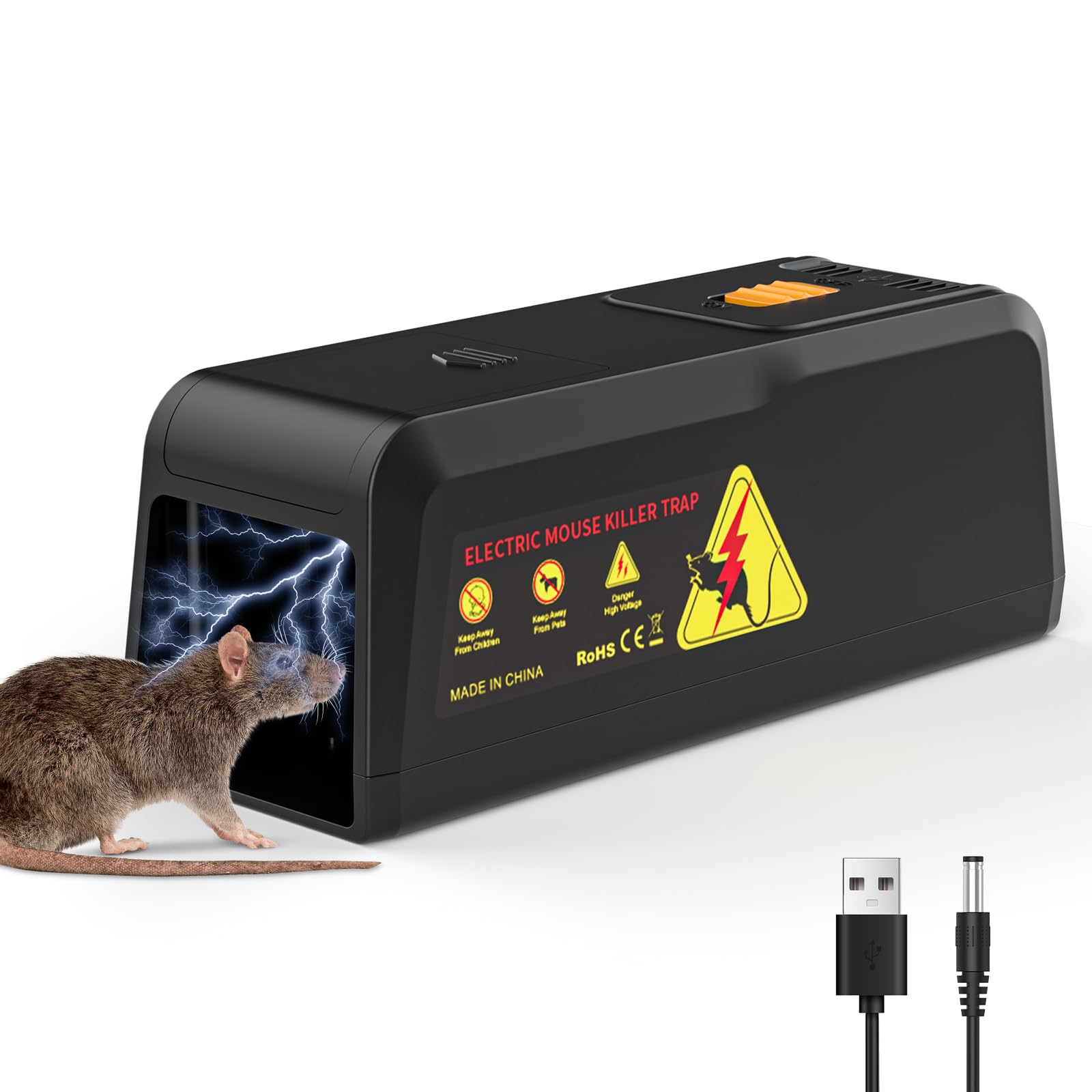 Piege a Rat Electrique Forte 2800V Tension Piege a Rat Réutilisable Piège à Souris électrique pour Maison,Tueurs Domestiques sans Contact