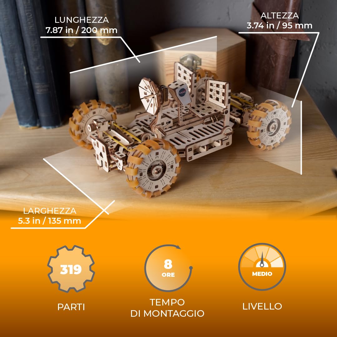 Kit modello Ugears NASA Lunar Rover - Puzzle meccanici in legno 3D per adulti da costruire - Regali spaziali per adulto - Kit modelli spaziali ufficiali della NASA