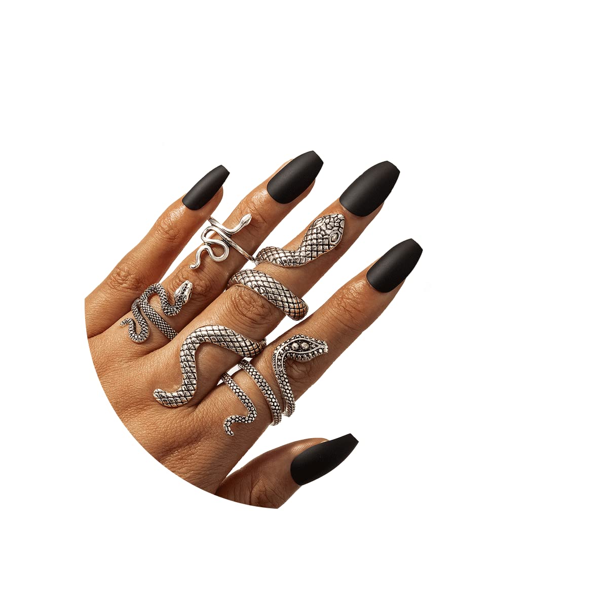 HUJUON4Pcs Punk Animal Snake Stackable Finger Rings,Vintage Snake Serpentine Winding Knuckle Rings Cool Rings for Women Men