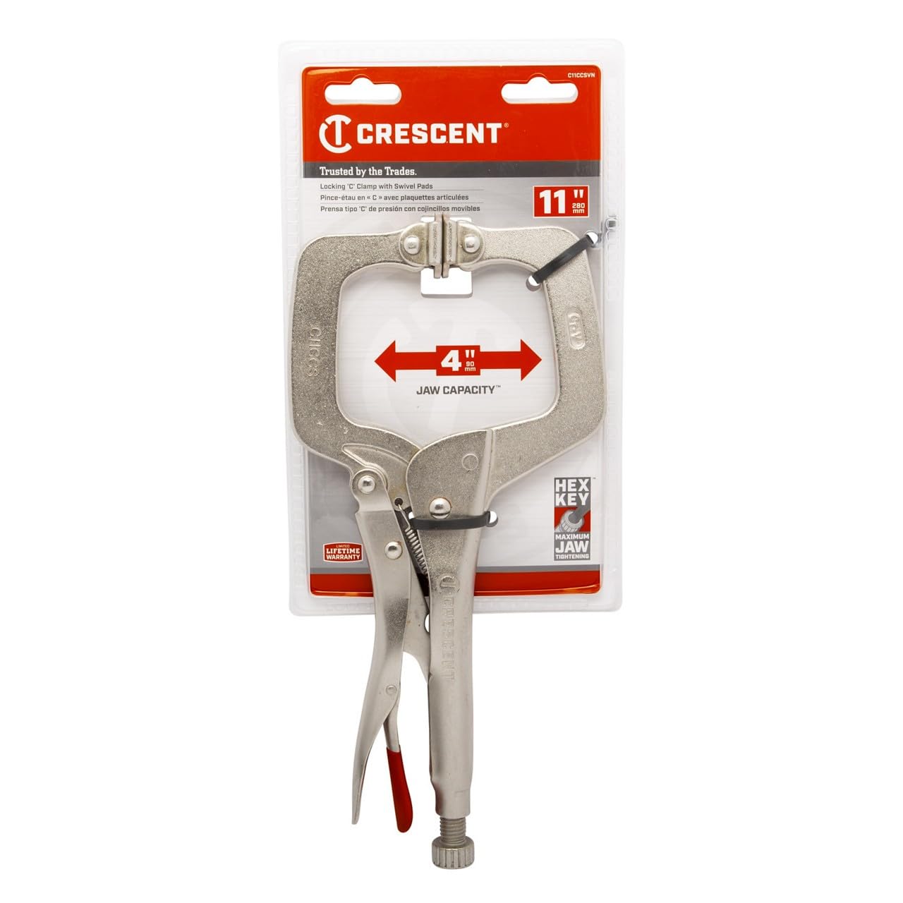 Crescent C11CCSVN Pince-Étau à Verrouillage de 279 mm / 11 Pouces avec Tampons Pivotants - Argent