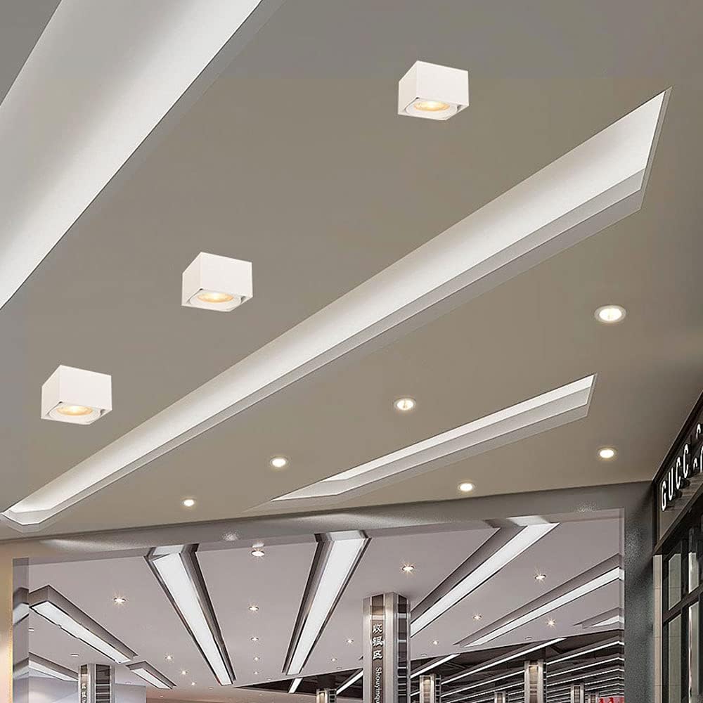 Spotlight Led Ceiling Spotlight Surface Mounted Spot Lighting Indoor, Geometric Aluminum Ceiling Mounted Light Fixture, Square Directional Spotlights for Living Room Corridor Shop/White-3000K