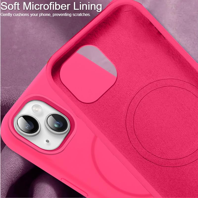 Image of LuxuryKase Silicone Magnetic Case for iPhone 15 Plus | Soft Microfiber Lining | MagSafe Support | Shockproof Protective Cover | Precise Cutouts | Slim Fit Design - Pink