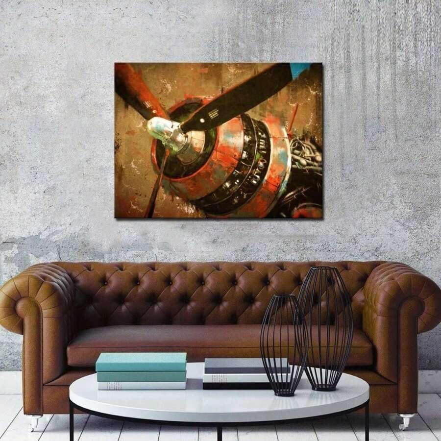 Peinture de moteur d'avion rétro pour salon industriel et bureau de passionné d'aviation