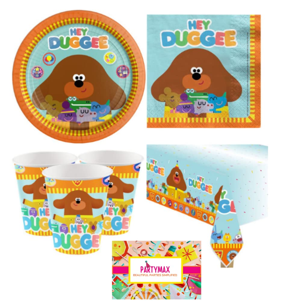 Partymax Tableware Set for 16 guests includes Hey Duggee 16 plates, 16 cups, 16 napkins and 1 tablecover