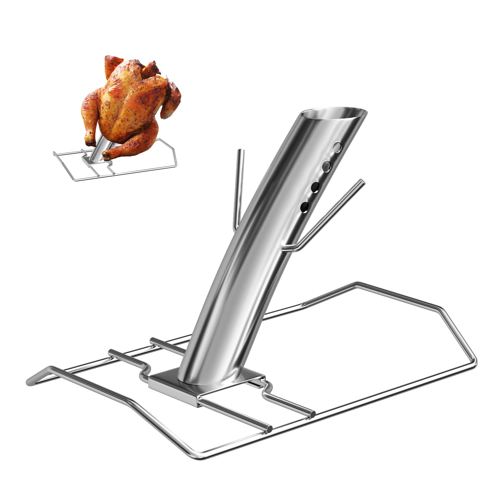 BQMAX Stainless Steel Infusion Turkey Roaster Cannon, Turkey Fryer Stand Accessories, Turkey Smoker Rack for Grilling, Beer Can Chicken Stand for Grilling and Smoke, Universal Barbecue Rack for Grill