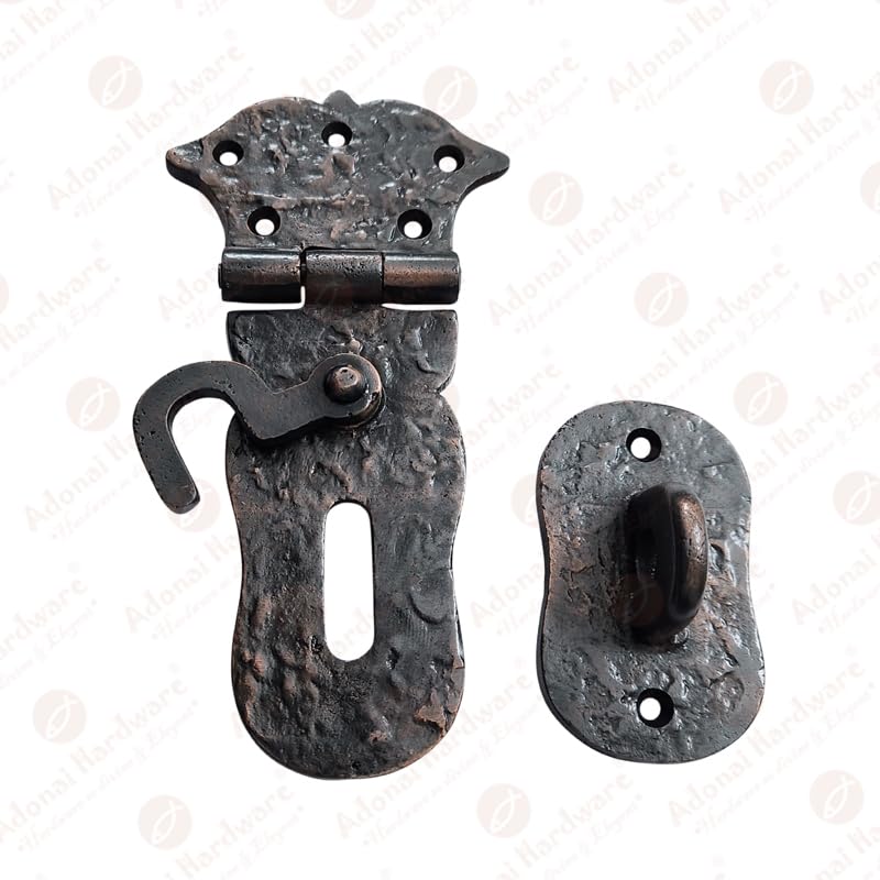 Image of Adonai Hardware inchParan inch Heavy Duty Antique Cast Iron Safety Hasp and Staple with Locking Mechanism (6 inch x 1 Pack, Oil Rubbed Bronze) for Vintage Pirates Treasure Chest, Trunks, Wooden Jewelry Box